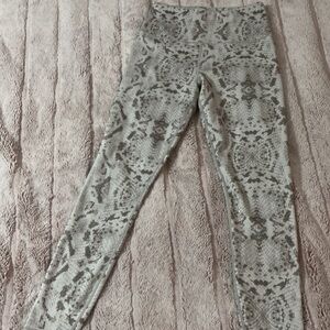 Varley Snake Print Leggings in Light Gray and Taupe